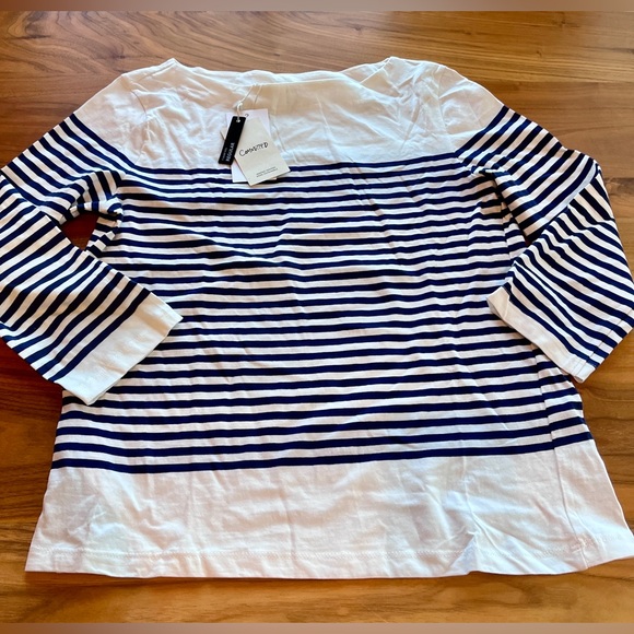 Mango Parisian Breton Stripe Boatneck Top Navy White Cotton NWT M - Picture 2 of 6